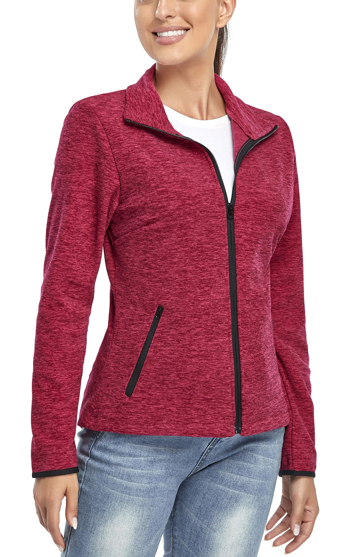 Soneven Fleecejacke Damen, Damen Fleece Jacke mit Durchgehendem Reissverschluss Langärmlig Leicht Fu
