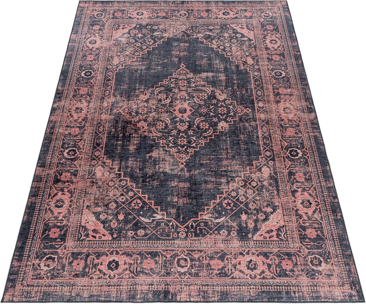 Waschbarer Teppich, Didigitaldruck Orientteppiche, Rechteckig, Rot - Schwarz Farbe, Flachgewebe, Fus