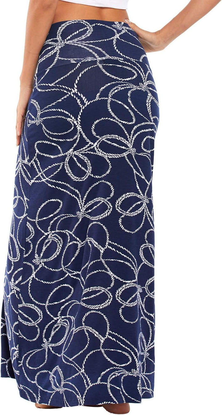 Damen Sommer Hohe Taille Boho Yoga Maxi Rock Elastisch Pull On Lang Röcke M 10, M 10