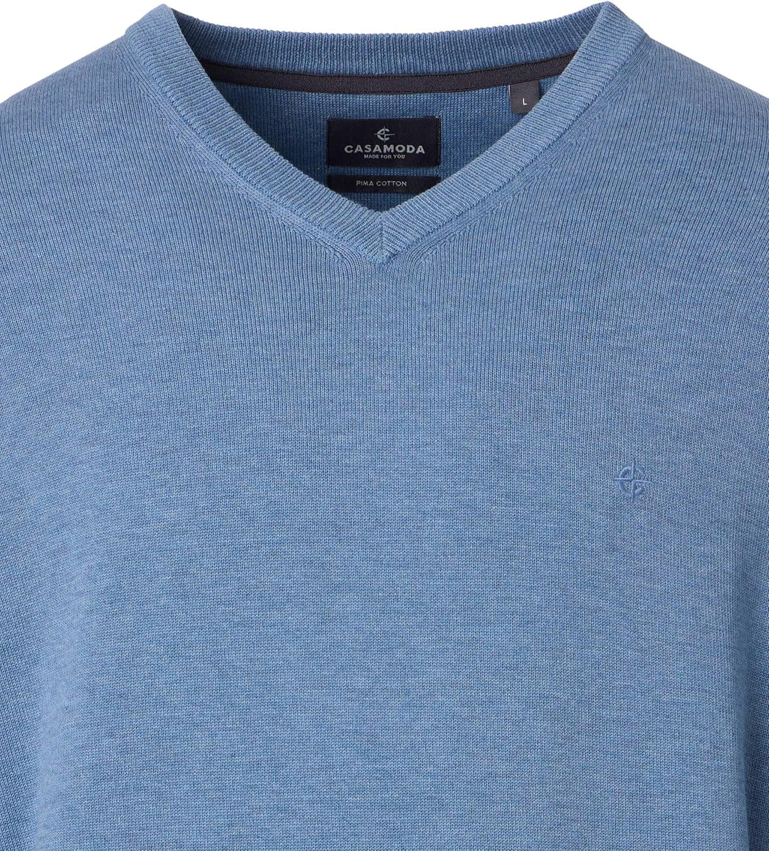 CASAMODA Herren Pullover mit V-Ausschnitt unifarben Elastischer Bund M Weissblau, M Wei&amp;