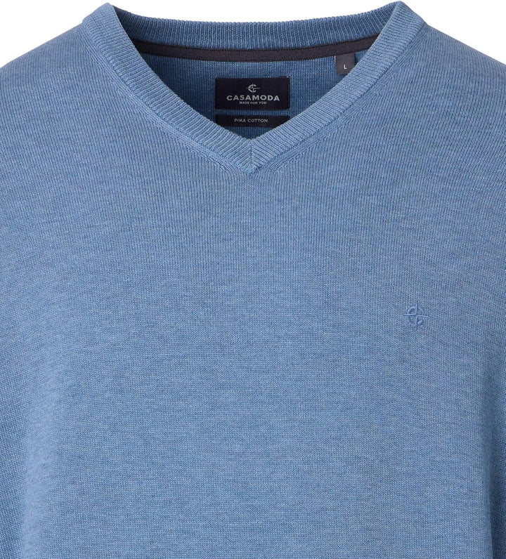 CASAMODA Herren Pullover mit V-Ausschnitt unifarben Elastischer Bund M Weissblau, M Wei&amp;