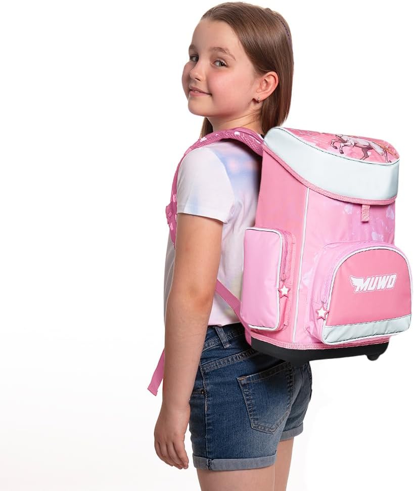 MUWO Kinder Schulranzen Set 5tlg. ergonomischer Leichter Schulrucksack mit Sporttasche, Turnbeutel,