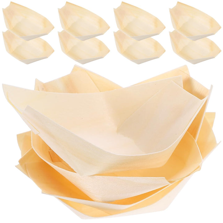 Amosfun 100 StüCk Kiefernholz Schiffchen Snackschalen Klein 8.5X6X3Cm Einweg Fingerfood Schalen FüR