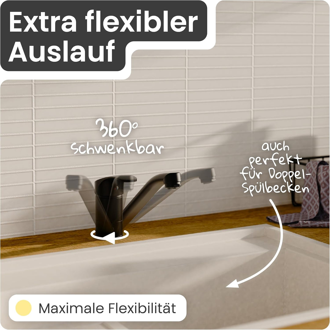 instmaier K1 Küchenaramtur Niederdruck | Schwarz matt | Wasserhahn Küche | Niederdruck Spültischarma