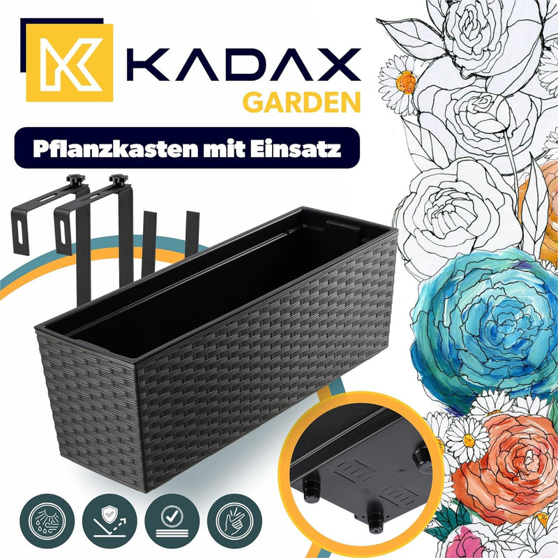 KADAX Blumenkasten aus Kunststoff, 18,5x56 cm, Pflanzkasten mit Einsatz, wetterfester Balkonkasten,