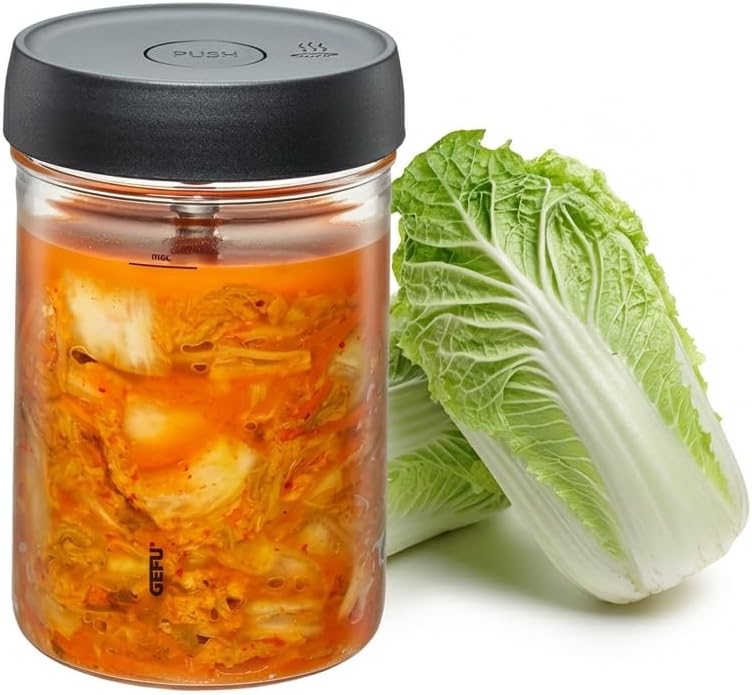 GEFU Fermentierglas NATIVO 1 Liter, inkl. Beschwerungsgewicht, Fermentationsglas mit Gewicht und Dec