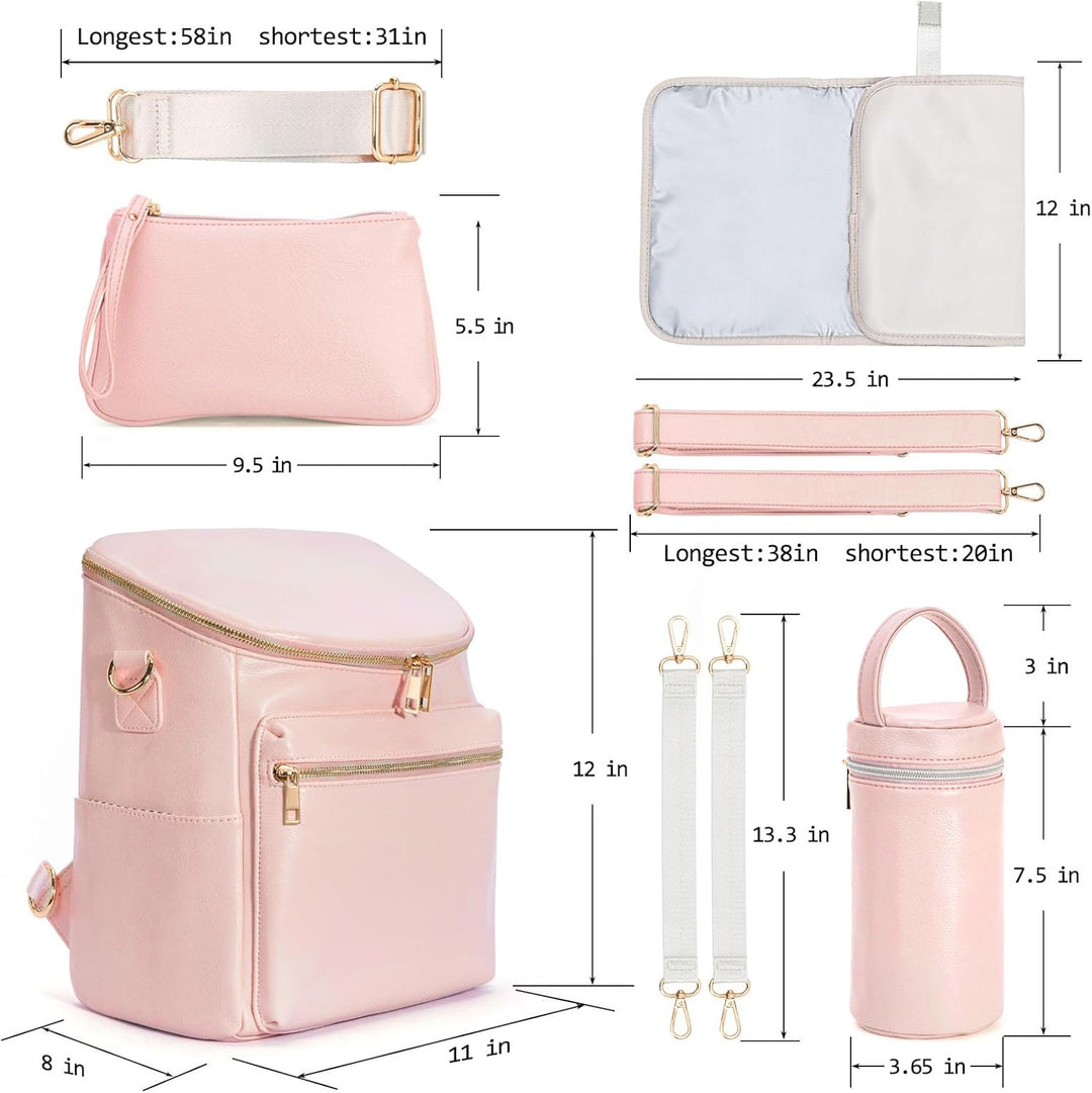 Minsong Diaper Bag Backpack, Fashion Leather Mommy Backpacks, Travel Baby Diaper Bags with in Bag Or