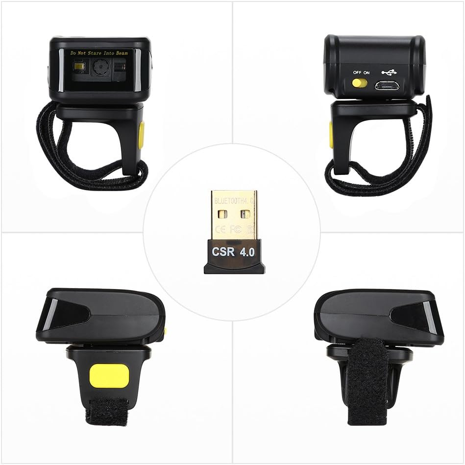 Eyoyo Ring 1D 2D QR-Barcode-Scanner, tragbarer drahtloser Finger-Mini-Barcode-Leser Kompatibel mit W