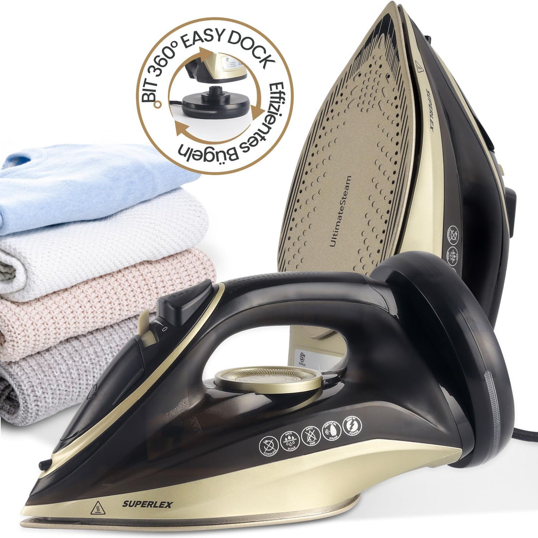 SUPERLEX Dampfbügeleisen Kabelloses 2600W, Vertikal Cordless Steam Iron Antihaftbeschichtung Keramik