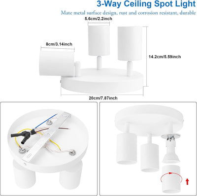 Klighten Deckenstrahler 3 Flammig Weiss, GU10 Deckenleuchte Strahler Schwenkbar, Spotleuchte Drehbar