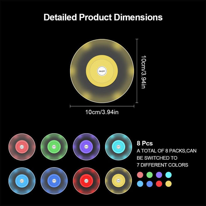 Joycabin 8 Stück LED Untersetzer, Bunt LED Untersetzer Leuchtende mit 7 Lichtmodi, Getränke Unterset