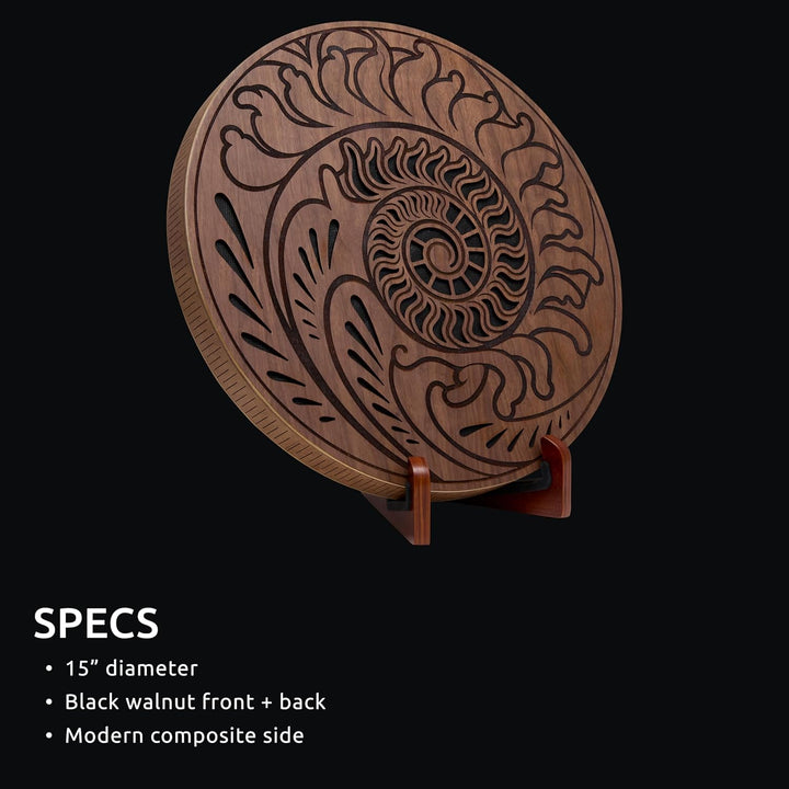 Sonic Energy 15 Zoll Rain Disk – Ozeanklang – Walnussholz mit Gravur – Für Therapie, Klangreise, Ent