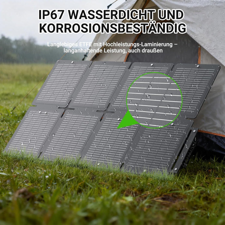 60W Solarpanel Faltbar Solarladegerät mit Standfuss, Tragbares Solar Handy Ladegerät Mit 3 Ports (US