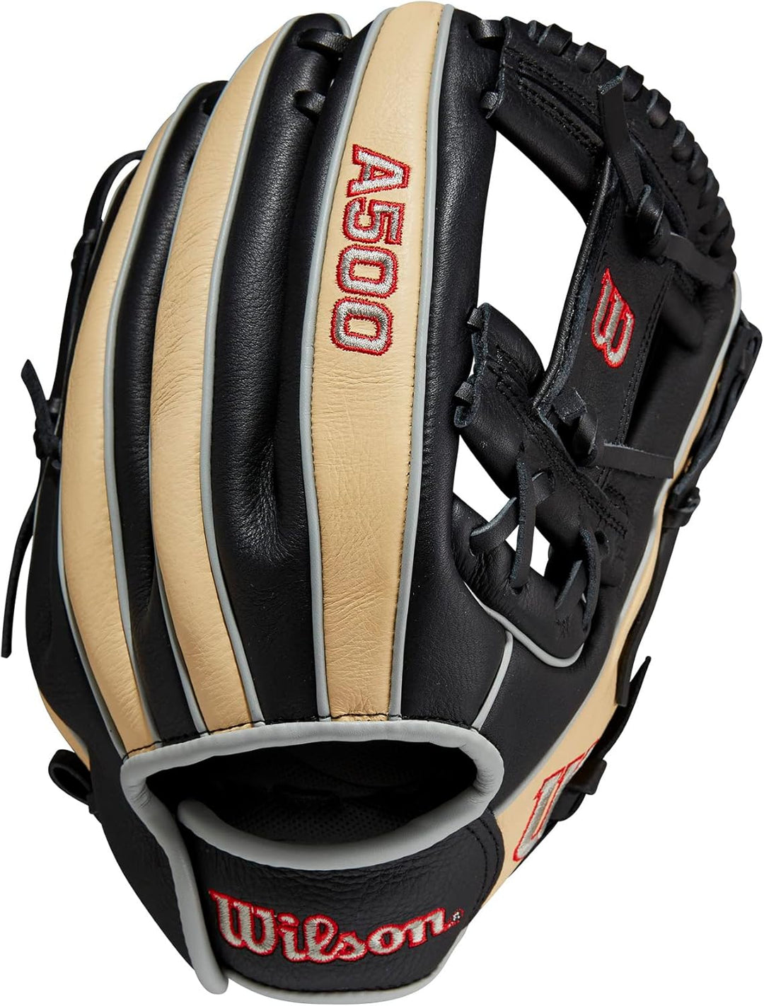 WILSON 2023 A500 Jugend-Baseballhandschuh Schwarz/Blond/Rot 11.5" Rechte Hand Wurf, Schwarz/Blond/Ro