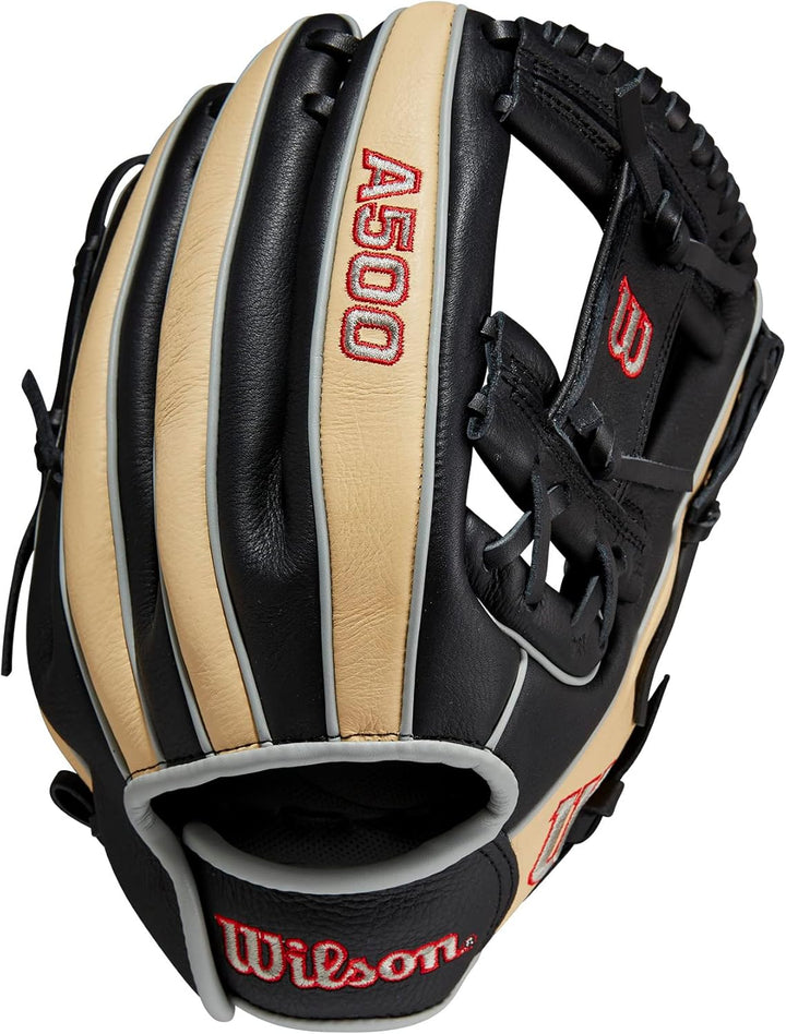WILSON 2023 A500 Jugend-Baseballhandschuh Schwarz/Blond/Rot 11.5" Rechte Hand Wurf, Schwarz/Blond/Ro