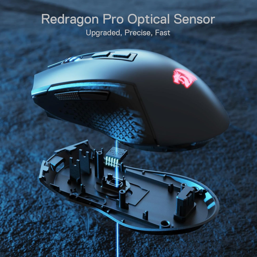 Redragon M693 LIT Kabellose Gaming-Maus, 12800 DPI-Mäuse mit 3-Modus-Verbindung, BT & 2,4G kabellos,