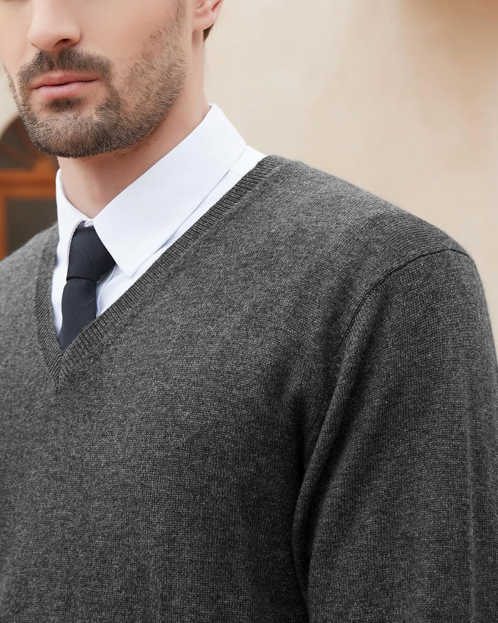 Kallspin Herren Strickpullover aus Wollmischung V-Ausschnitt Langarm Comfort Fit Pullover L Grau, L