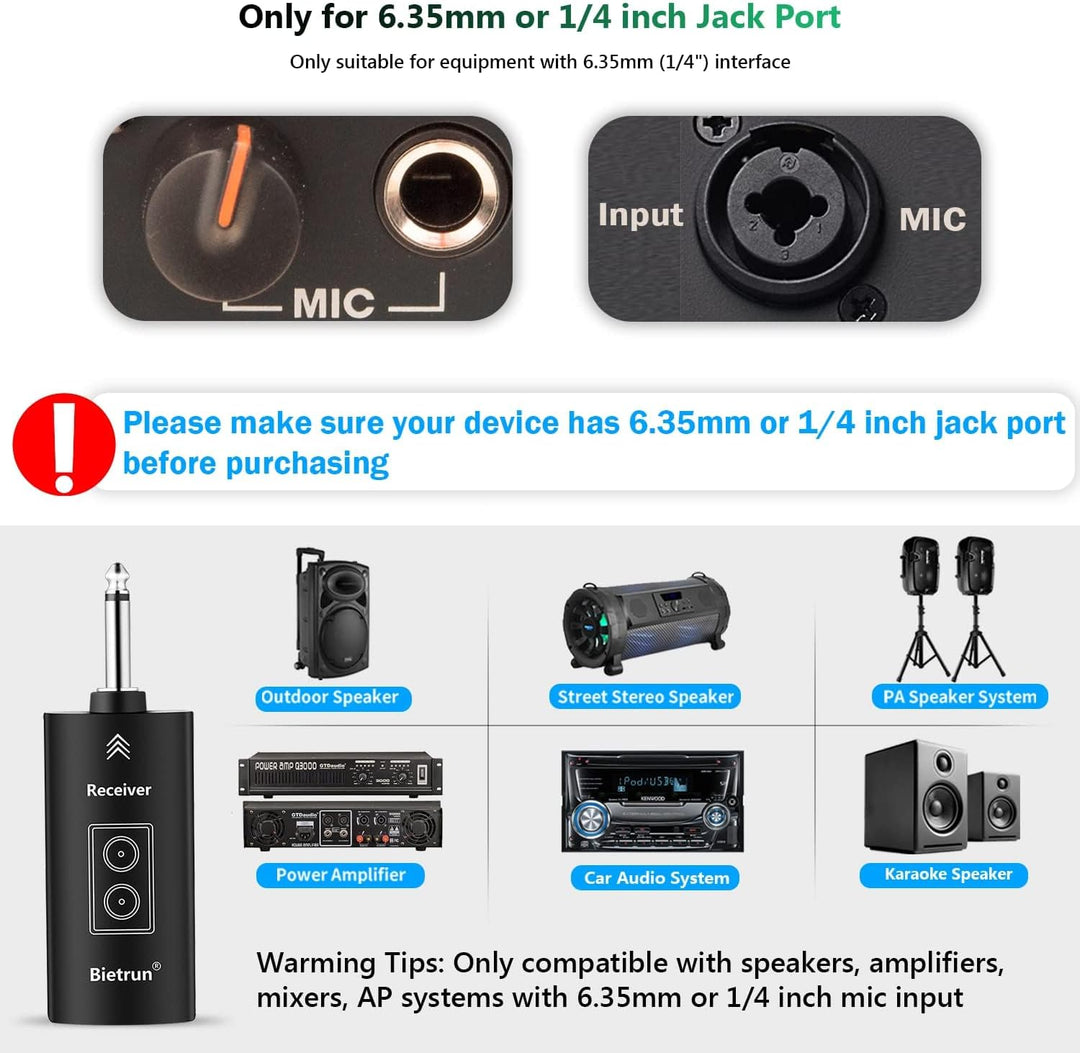 Bietrun Kabellose Mikrofone mit Echo, Höhen, Bass und Bluetooth, 160 m Reichweite, tragbares UHF-Han