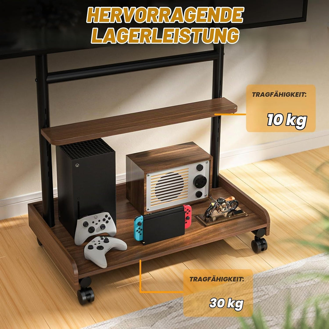 TVON TV Ständer Rollbar TV Rollwagen Für 40 bis 86 Zoll Flach &amp; Curved Fernseher, Höhenverstellbarer