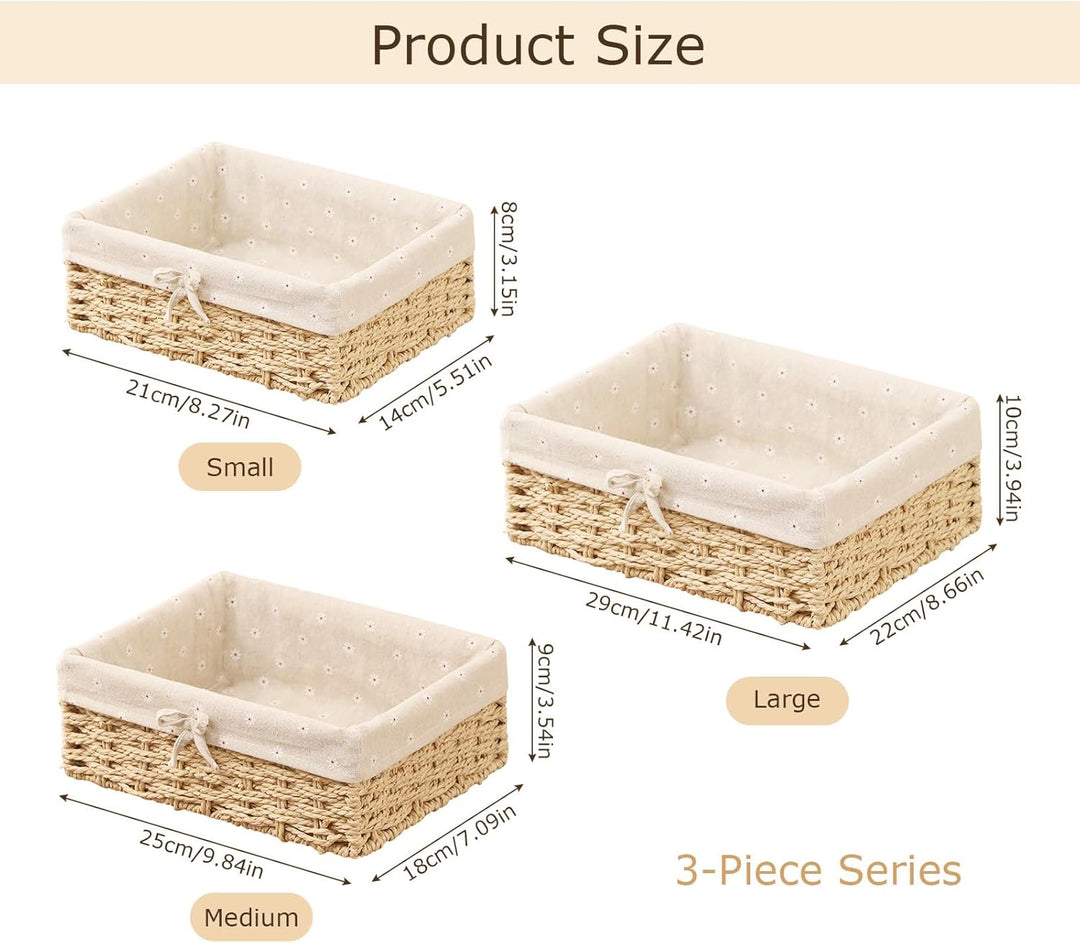 3er Set Brötchenkorb, Scandi Style Aufbewahrungskorb Geflochten Brotkörbchen Körbchen Rattan Korb Br