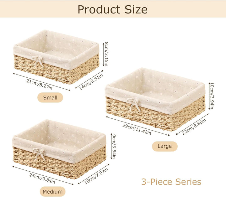 3er Set Brötchenkorb, Scandi Style Aufbewahrungskorb Geflochten Brotkörbchen Körbchen Rattan Korb Br