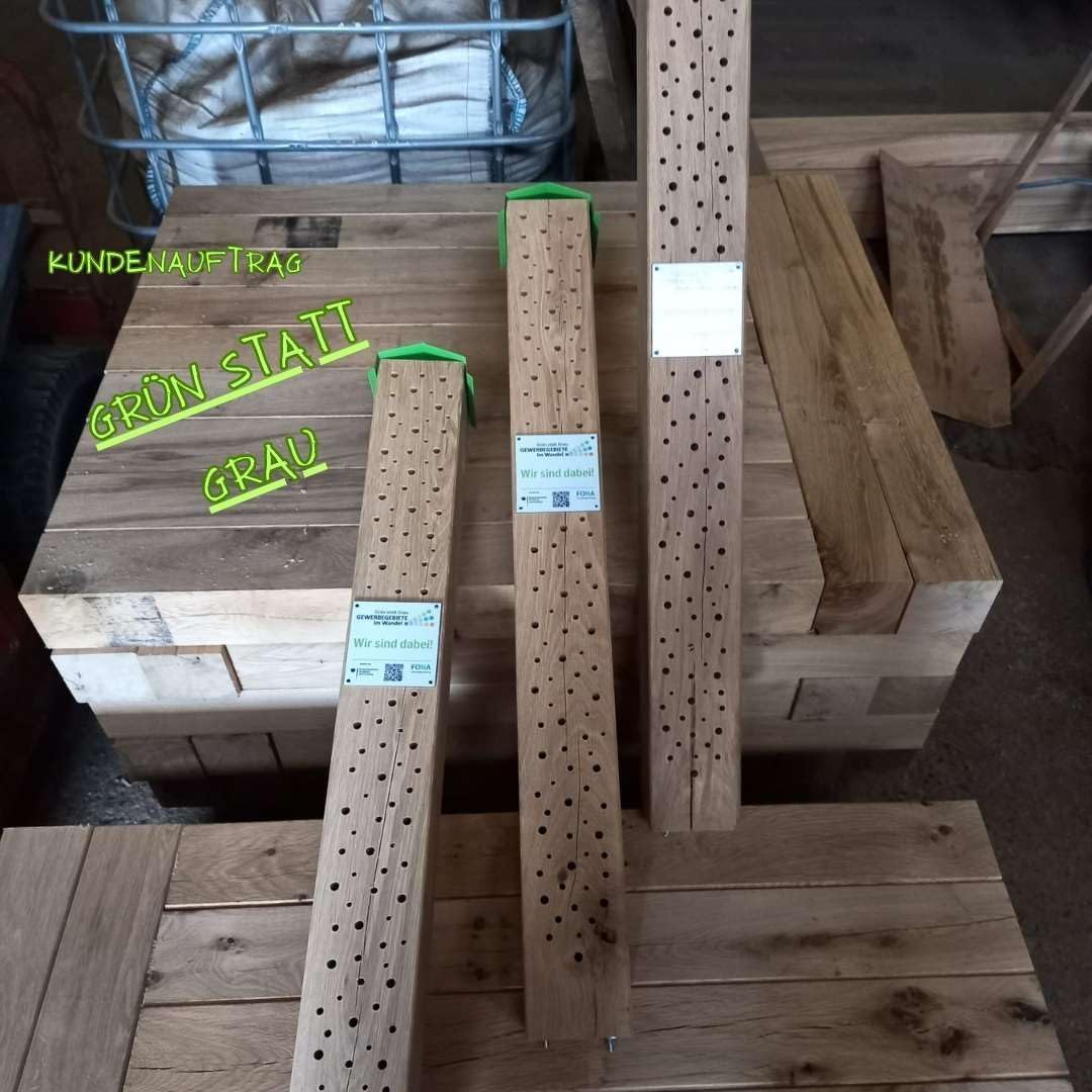 Bienenhotel Stamm Insektenhotel Wildbienen Eiche Massivholz Hartholz Wildbienenhotel Nisthilfe Biene