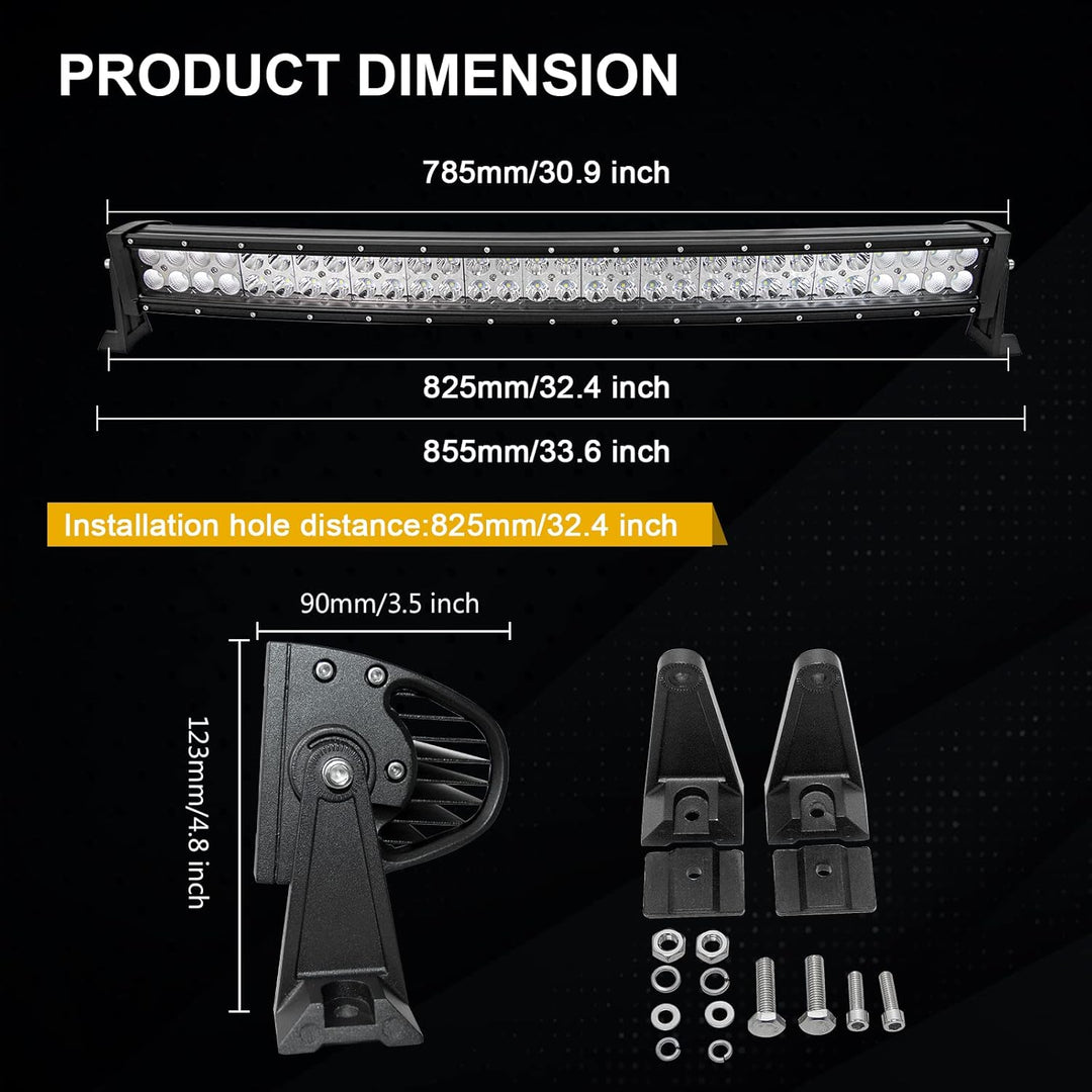 AUXTINGS 81,3 cm 180W Nebelscheinwerfer Gebogene LED-Lichtleiste Flutlicht und Strahler für Geländew