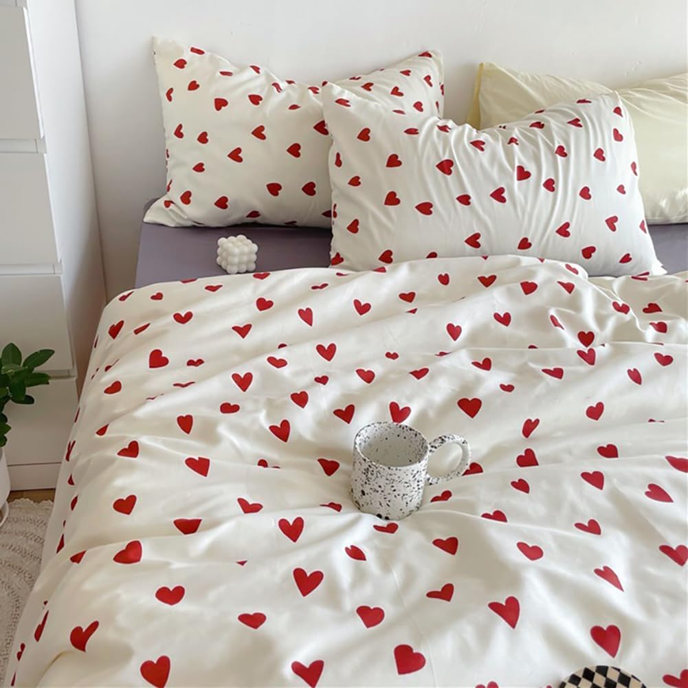 Bettwäsche 135x200 Mädchen Rot Weiss Herzen Kinder Bettwäsche Set Microfaser Herzchen Bettbezug und