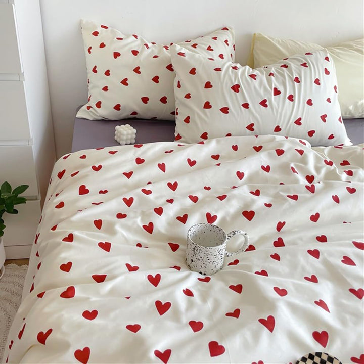 Bettwäsche 135x200 Mädchen Rot Weiss Herzen Kinder Bettwäsche Set Microfaser Herzchen Bettbezug und