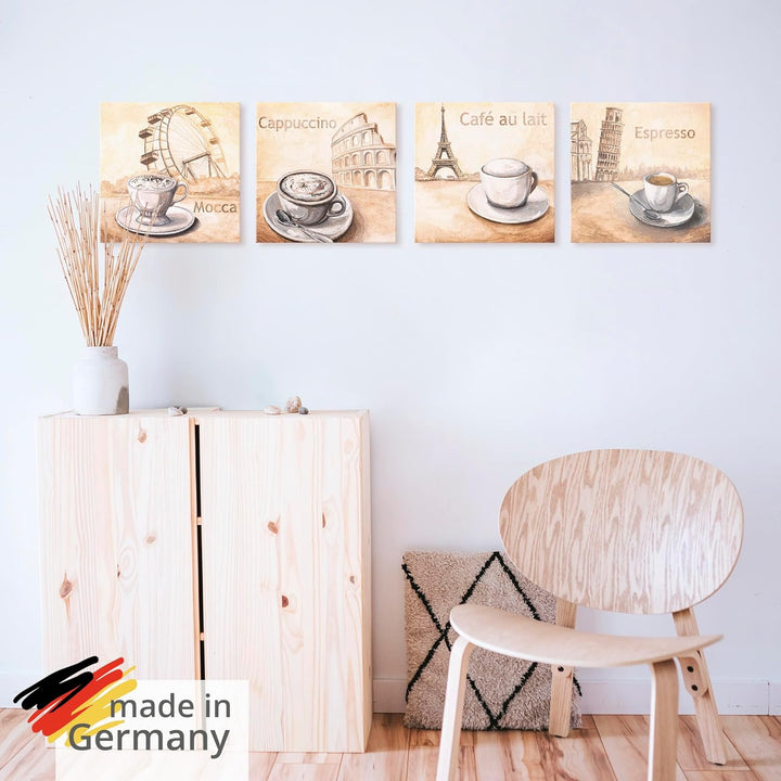 ARTland Glasbilder Wandbild Glas Bild Set 4 teilig je 20x20 cm Quadratisch Kaffee Cafe Coffee Cappuc