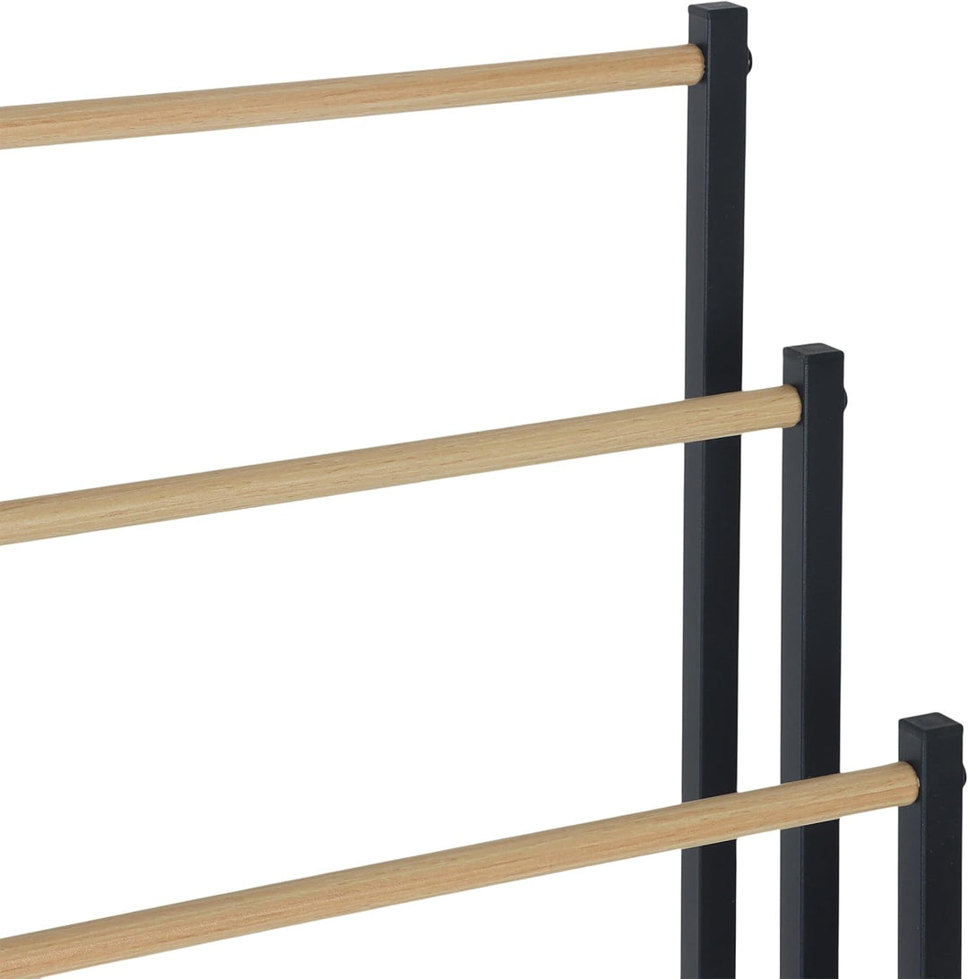 Relaxdays Handtuchständer, HBT: 86 x 44 x 21 cm, Metall, 3 Stangen in Holzoptik, stehender Handtuchh