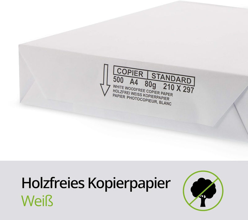 ohmtronixx Druckerpapier Kopierpapier DIN A4, 80g Papier holzfrei weiss, 2 Kartons mit jeweils 5 Pac