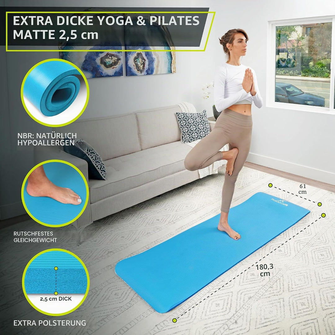 ProsourceFit Extra Thick Yoga and Pilates Mat 1" Aqua, 1" Aqua