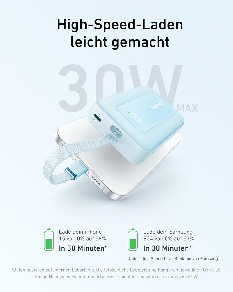 Anker Powerbank 10.000mAh, Zolo Power Bank 30W High-Speed portables Ladegerät mit integriertem USB-C