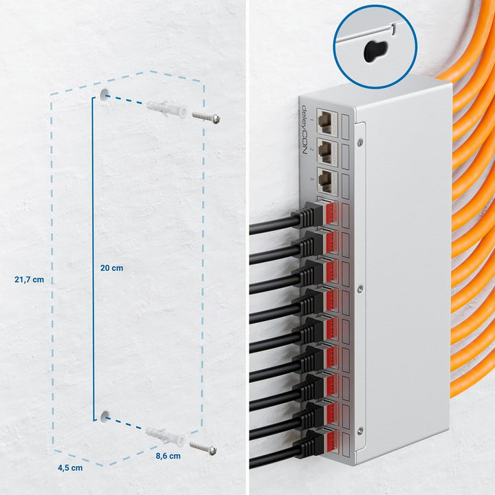 deleyCON 12 Port Patchpanel Set Patchfeld Verteilerfeld 1 HE + 12x RJ45 Keystone Jack Modul STP CAT6