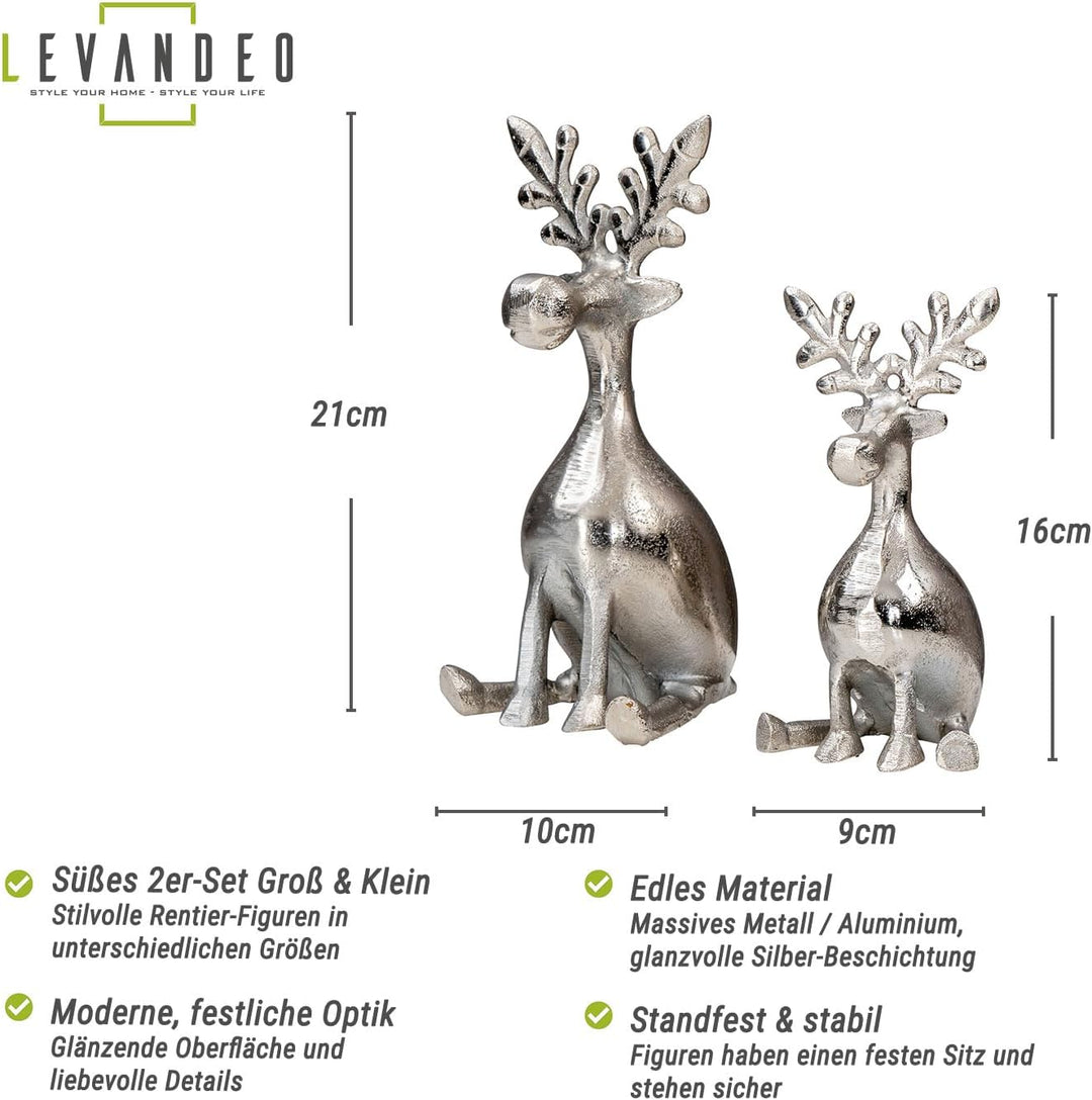 levandeo 2er Set Rentiere Metall Silber Hirsche Deko Tischdeko Weihnachtsdeko Figur Weihnachten Tier