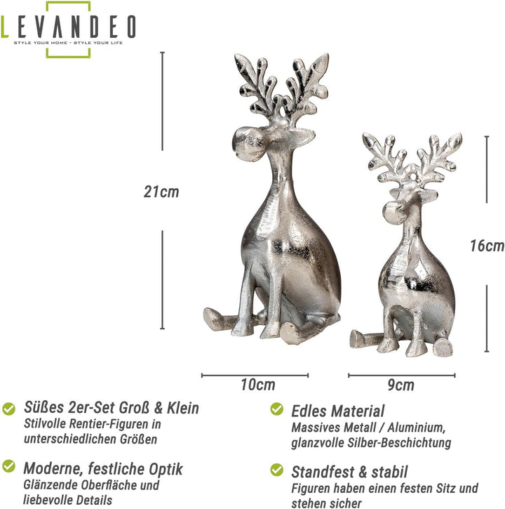 levandeo 2er Set Rentiere Metall Silber Hirsche Deko Tischdeko Weihnachtsdeko Figur Weihnachten Tier