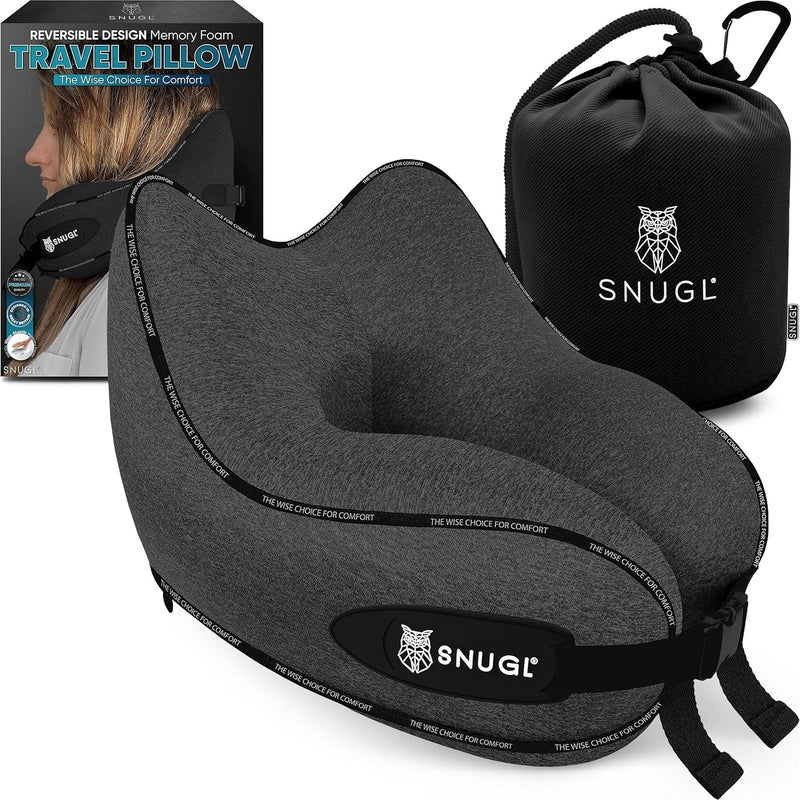 SNUGL Reisekissen – Memory Foam Nackenkissen – Flugkissen | Stütznackenkissen für unterwegs | Reise-