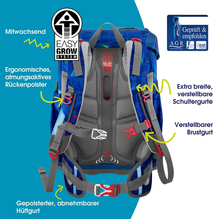 Step by Step Schulranzen-Set Cloud, 5-teilig, ergonomischer Tornister mit Reflektoren, höhenverstell