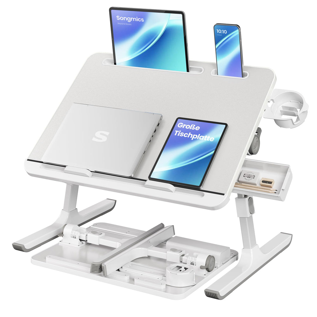 SONGMICS Laptoptisch, Betttisch, Laptopständer, 56 x 40 cm grosse Tischplatte, 120° stufenlos verste