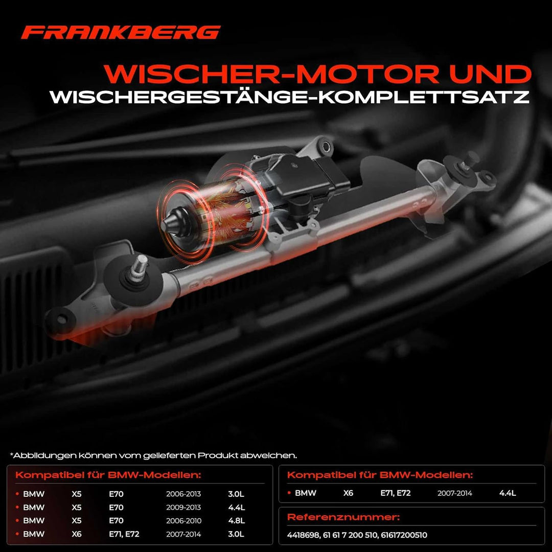 Frankberg Wischergestänge mit Wischermotor Vorne für X5 E70 X6 E71, E72 3.0L 4.4L 4.8L 2006-2014 616