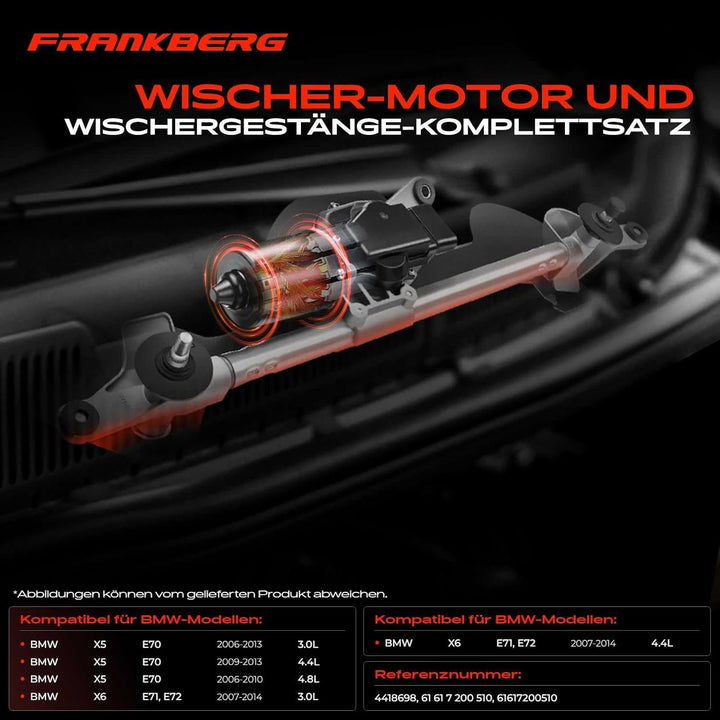 Frankberg Wischergestänge mit Wischermotor Vorne für X5 E70 X6 E71, E72 3.0L 4.4L 4.8L 2006-2014 616