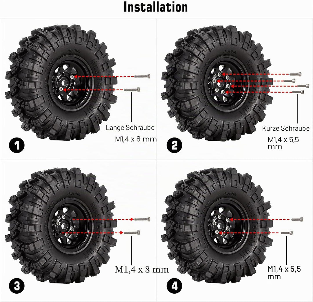 INJORA 1.0 RC Beadlock Rad Schlamm Reifen Set Deep Dish 1, 0 Räder für Axial SCX24 FCX24 FCX18 Gladi