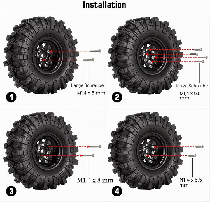 INJORA 1.0 RC Beadlock Rad Schlamm Reifen Set Deep Dish 1, 0 Räder für Axial SCX24 FCX24 FCX18 Gladi