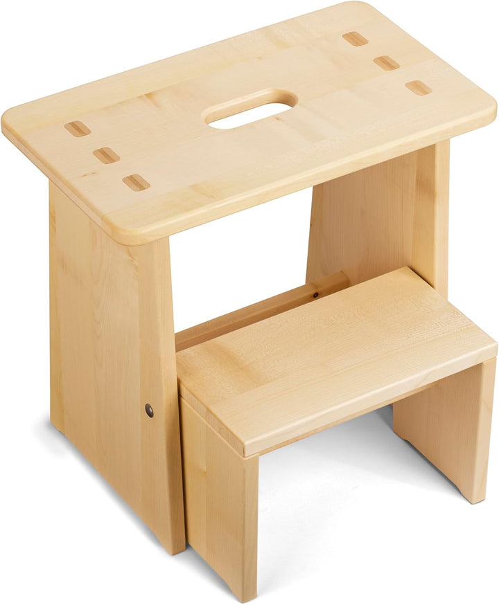 Tritthocker, Sitzhocker Holz, stabil in Ahorn Massivholz, für Kinder und die ganze Familie, Ahorn