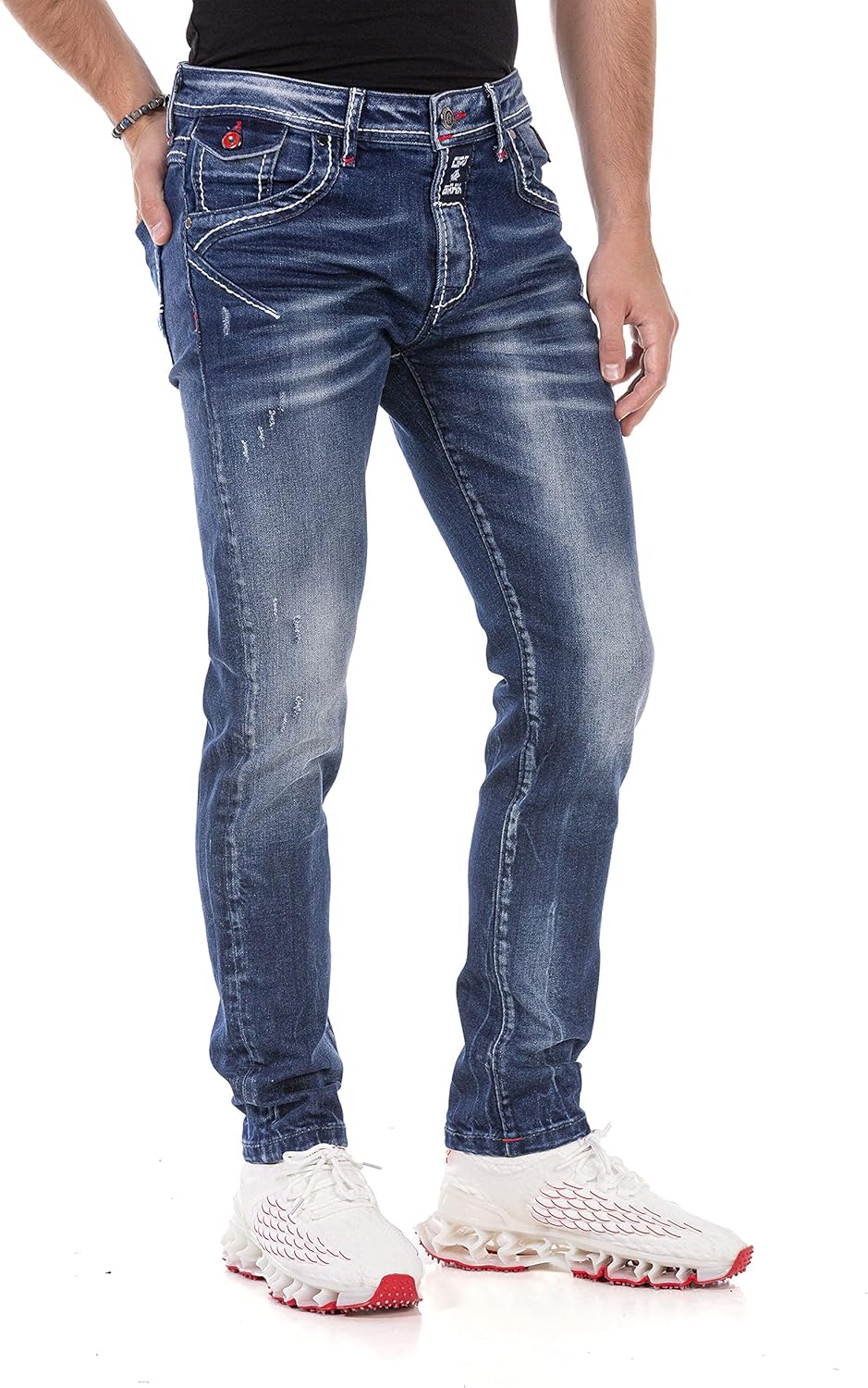 Cipo & Baxx Herren Jeans Hose Straight Fit Denim – Klassisch, Slim, Used Look 29W / 32L Blau-cd692,