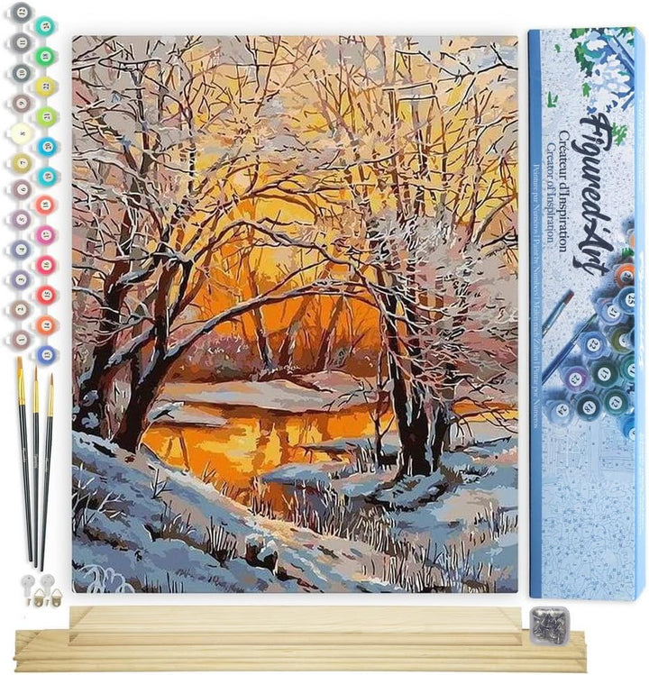 Figured'Art Malen Nach Zahlen Erwachsene Mit Rahmen Bäume im Winter - Paint by Numbers Basteln DIY B