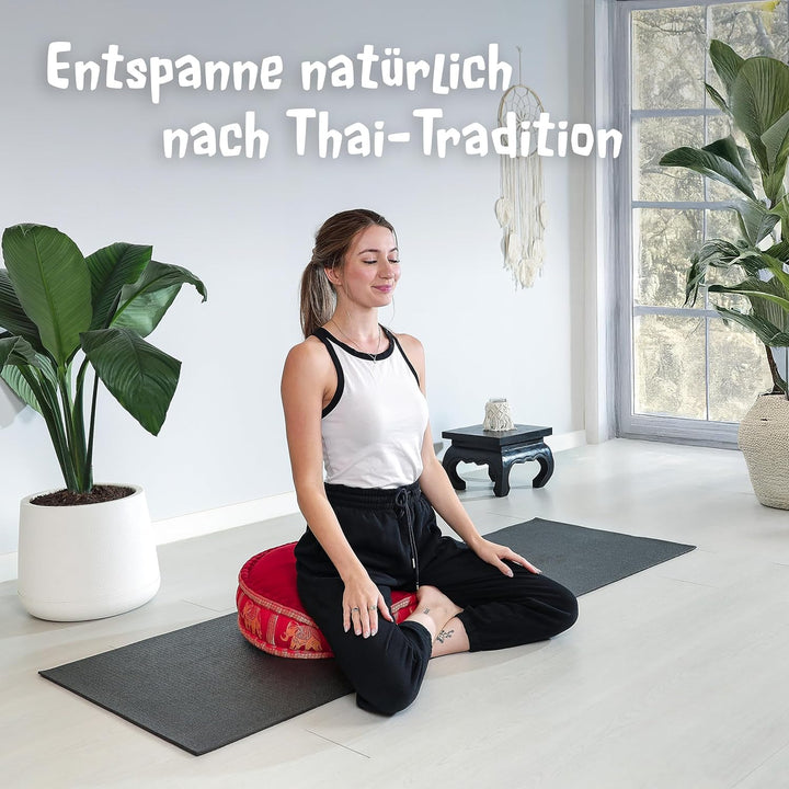 livasia Meditationskissen mit Thaiseide, Yogakissen mit Kapok, Pouf, Bodenkissen für Yoga und Zen Me