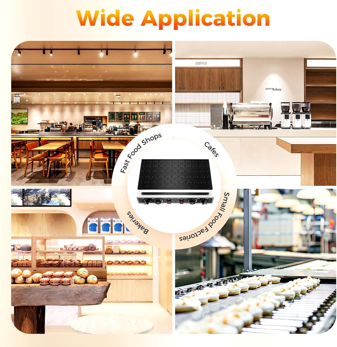 50 LöCher Poffertjes Maker, Pancake Maker mit Schneebesen, 4 Reinigungsschwämme und 2 Bürsten, Muffi