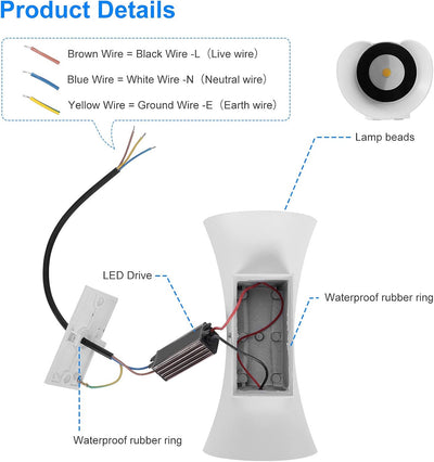 KAWELL 10W Kreativ Modern Wandleuchte LED Wandlampe Wasserdicht IP65 Aluminium LED Wandbeleuchtung I